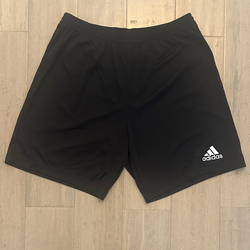 NEW adidas Black Men's Athletic Soccer Shorts with White Logo